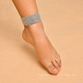 Shangjie OEM tobilleras acero Fully Rhinestone Multilayer Ankle Chain plated thick anklets